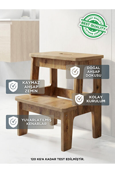 Wooden Factory 2 Basamaklı Ikae Ahşap Tabure Çocuk Banyo Wc Lavabo Merdiven Y...