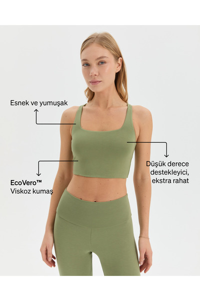 Ayma Active Matcha Yeşil Yüzücü Askılı Kare Yaka Göğüs Pedsiz Esnek Yoga Üstü