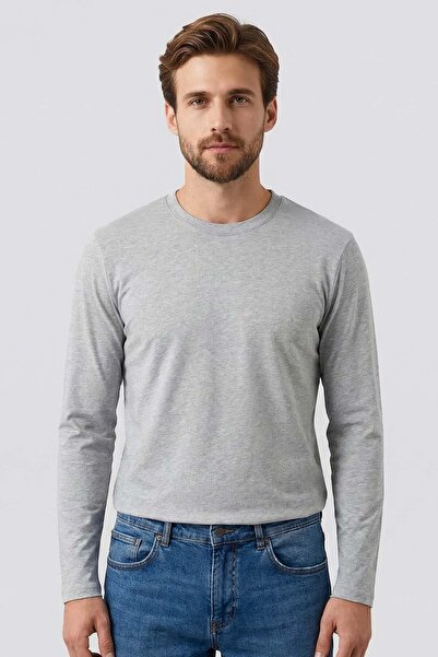 TOMMY LIFE Sivi melange standardni kroj Osnovni O izrez dugi rukav uski muški...