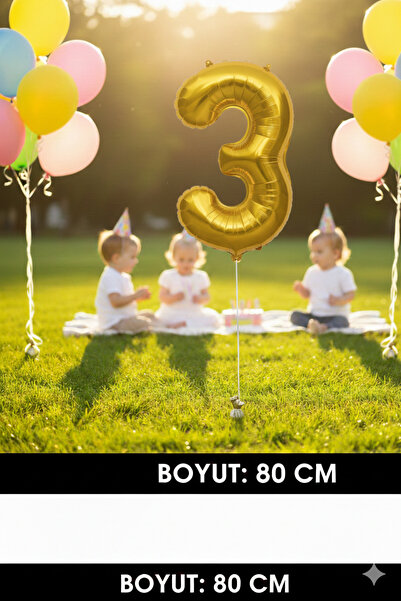 Deniz Party Store 76-80 Cm ( 3 ) Üç Rakamı Folyo Balon Gold