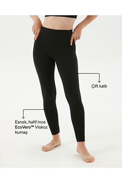 Ayma Active Black Double Layer High Waist Basic Ecovero ™   Viscose Tights