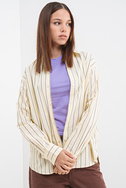 Calvin Klein Jeans Standart Çizgili Sarı Kadın Gömlek LV044C134GVND