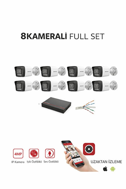 Hikvision 4MP 7/24 Renkli Mikrofonlu 8'li IP Kamera Seti - 1TB hdd