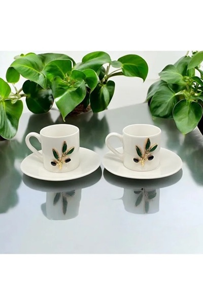 xemu غصن زيتون مصنوع يدويًا - طقم فناجين قهوة لشخصين مكون من 4 قطع سعة 80 مل ...