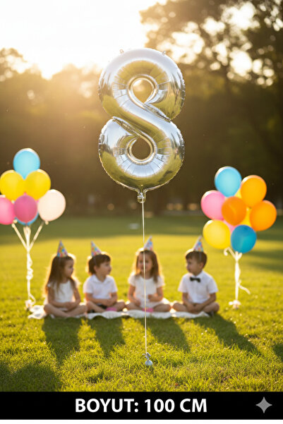 Deniz Party Store 40" Inch 100 cm (8) Number Foil Balloon Silver Gray