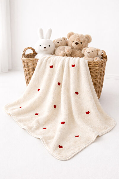 moukou Heart Embroidered Welsoft 90*100 cm Baby Blanket