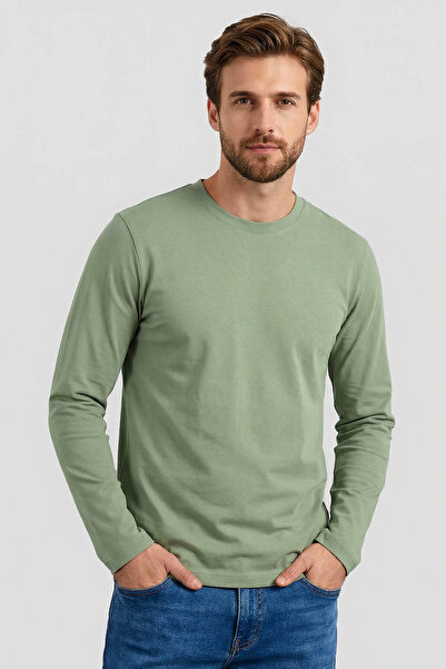 TOMMY LIFE Kaktüs Standart Fit Basic O Yaka Uzun Kollu İnce Erkek T-Shirt - 8...