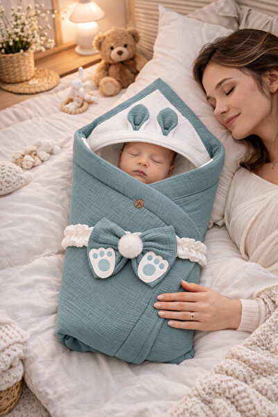 Tomuycuk بطانية أطفال موسلين خضراء مكونة من 4 طبقات مصنوعة من القطن بنسبة 100...