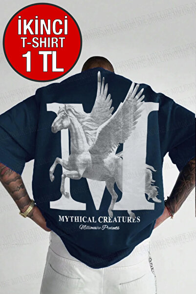 Teenage Millionaire Erkek Mythical Pegasus Baskılı Lacivert Bisiklet Yaka Ove...