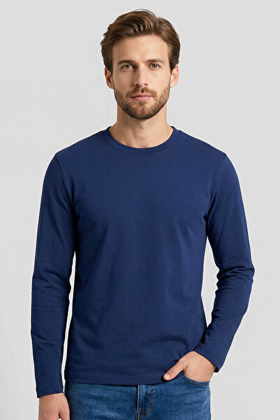 TOMMY LIFE Ανδρικό μπλουζάκι Indigo Standard Fit Basic με μακρυμάνικο λαιμόκο...