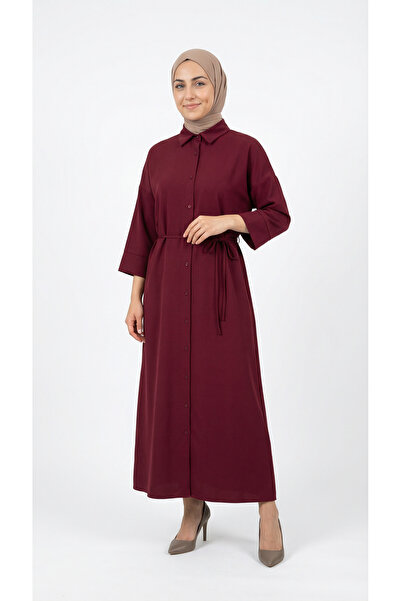 MİHRA STORE Nesrin Takma Manşet Dabıl Elbise-TN017 Bordo