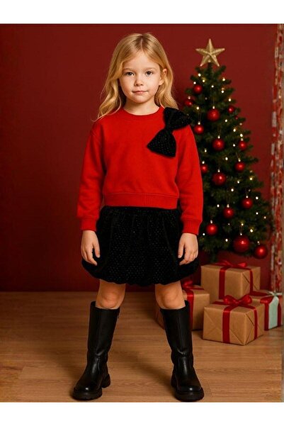 Zekids Costum pentru fetiță cu textura moale, cu detaliu de fundă mare și fus...