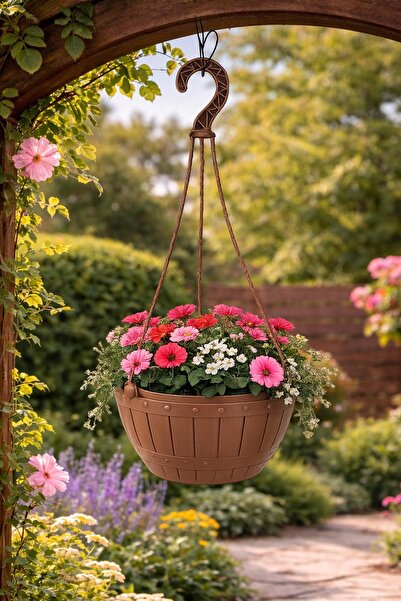 Binbirreyon Askılı Saksı Ahşap Desen 22cm Ah097