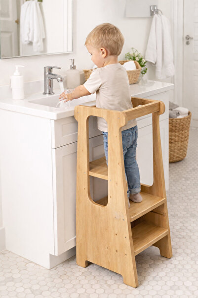 Asrimo mobilya Ahşap Öğrenme Kulesi - Ceviz, Beyaz