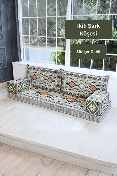 BAKIRÖZÜ HOME Mini Şark Köşesi Takımı Gri Anadolu 5 Parça Süngerli 2 Kolluklu...