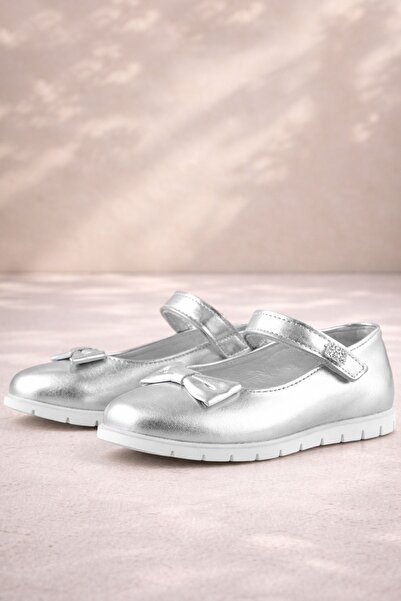 Rakerplus Γνήσιο δέρμα Ασημί Πέτρα Velcro Κοριτσίστικες μπαλαρίνες