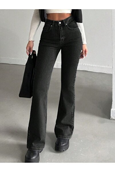 HerTon Yüksek Bel İspanyol Paça Jean Pantolon - Eskitme Detaylı Full Pamuklu ...