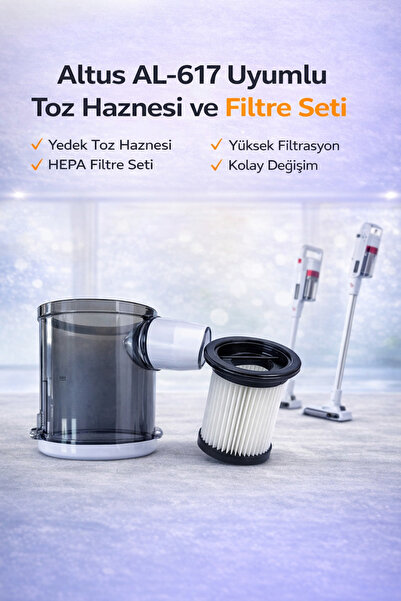 ÖZ BEYAZ EŞYA AL-617 Uyumlu Şarjlı Dik Süpürge Toz Haznesi ve Hepa Filtresi Y...