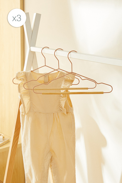 Ocean Home Textile 3-dijelna drvena držačka za odeću za decu, obložena mat ru...