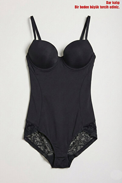 it's basic Жіночий чорний w5 боді з застібками, мереживом та підкладкою, з бр...