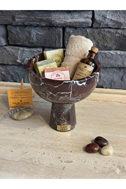 Polen Stone وعاء رخامي من نوع Elazığ Vişne - مقاس 20×20 سم مع قاعدة - علامة ت...