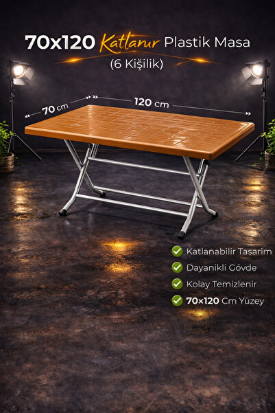 SAZLIK 70*120 Metal Ayaklı Plastik Katlanır Bahçe Masası Teak