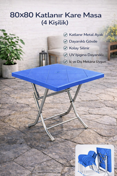Genel Markalar Katlanır Balkon, Bahçe Masası (80*80) Ölçü Renk (mavi)