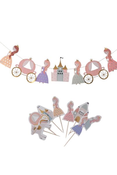 Partifabrik Set de ornamente pentru scobitori și banner cu tematică prințesele Rapunzel
