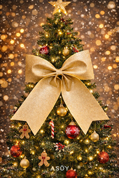 asöy Panglică mare cu fundă Eva aurie 34x38 cm, cu sclipici strălucitor, orna...