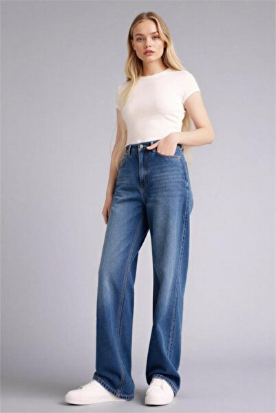 DeFacto Straıght Fıt talie înaltă Pantaloni lungi din denim lavabil (26 SP)