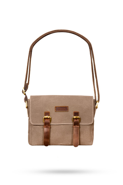 Gillario Gerçek Hakiki Deri - Kanvas Kumaş Vizon Postacı Çanta - Design01