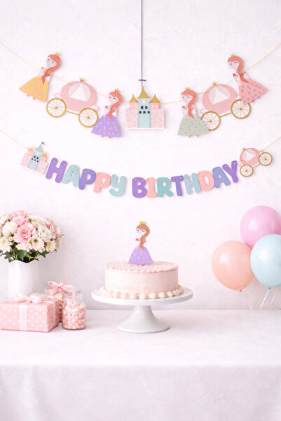 Partifabrik Rapunzel Prenses Temalı Happy Birthday Makaron Duvar Yazısı Ve Du...