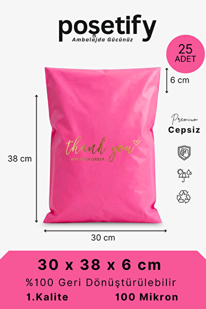 POŞETİFY Premium Renkli Kargo Poşeti 30x38x6 cm | 25 Adet | Thank You Baskılı...