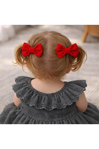 Miniminiksdesing مشبك فيونكة من القماش الأحمر مكون من قطعتين