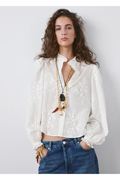 MANGO Woman Çiçek işlemeli bluz