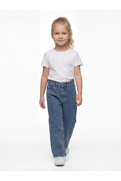 DUDOR KİDS بنطلون جينز للأطفال البنات باللون الأزرق المرصع بالأحجار (جينز-دين...