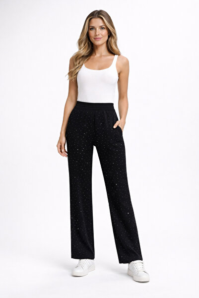 SOSYETE AVM Kadın Siyah Önü taş Detaylı model kumaş eşofman pantolon