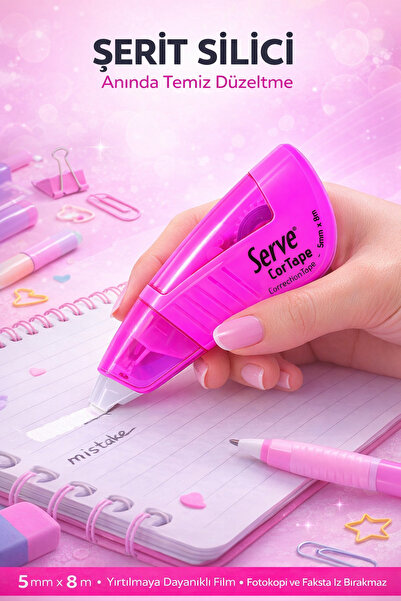 Serve Cortape Şerit Silici 5Mmx8Mt Fosforlu Pembe
