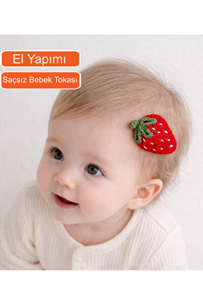 Miccolatte Çilek Figürlü El Örgüsü Saçsız Bebek Tokası