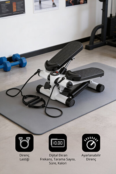 Triathlon T‑237 Çift Amortisörlü Stepper Egzersiz Aleti | Çift Direnç Lastiği | Dijital Ekran | Hidr