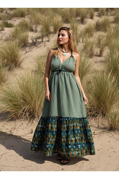 Su Koleksiyon فستان غزال بوهيمي غجري / أخضر