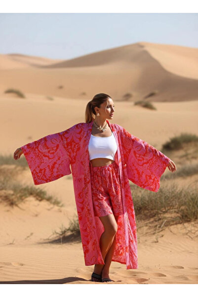 Su Koleksiyon Datça Bat Sleeve Kimono and Shorts Set