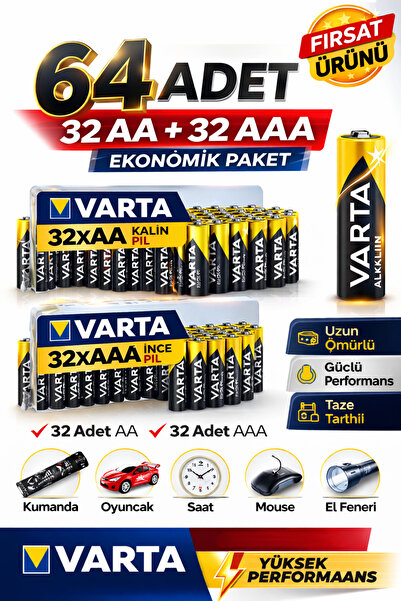 ANI OFİS KIRTASİYE A K AA + AAA Pil 64'lı Set (32 AA + 32 AAA) 1.5V – Ekonomi...