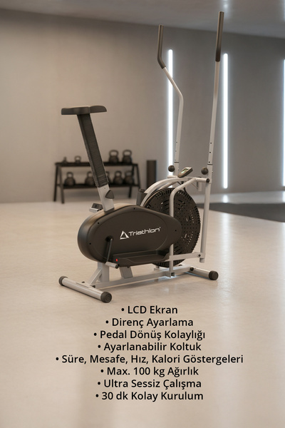 Triathlon T‑224 Eliptik Kondisyon Bisikleti | LCD Ekran | Ayarlanabilir Sele | Hız | Mesafe | Kalori | Zaman