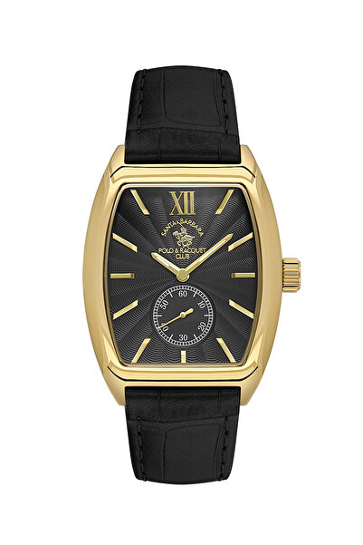 Santa Barbara Polo & Racquet Club ساعة نوبل سوداء أصلية للرجال من جلد أصلي SB...