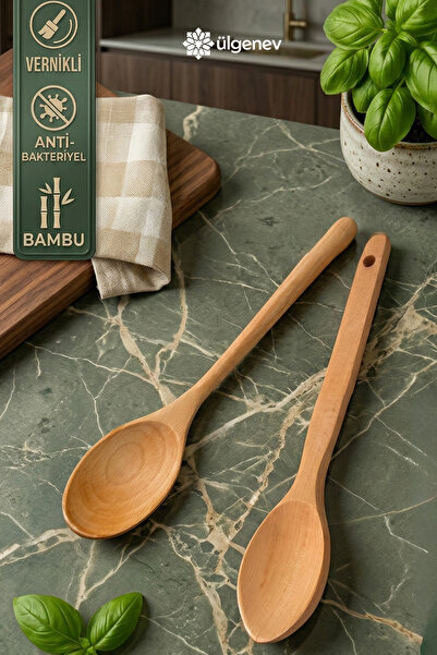Ülgenev 2'li %100 Doğal Bambu Antibakteriyel Sos ve Mama Kaşığı, Çizme Yapmaz...