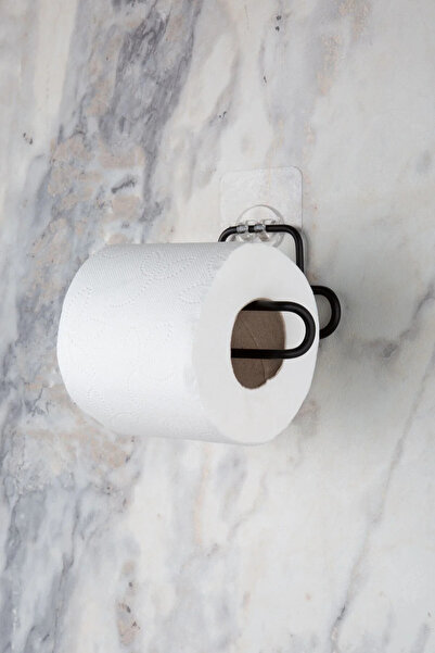 MultiStore Sticker Yapışkanlı Siyah Açık Tuvalet Kağıtlığı Wc Kağıtlık Tutucu Delmeden Kullanım
