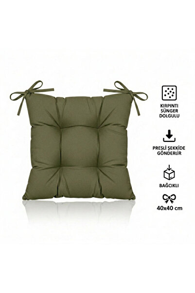 TEZKOTEKSTİL Pofidik Kare Sandalye Minderi 40 X 40 Cm Haki Yeşil