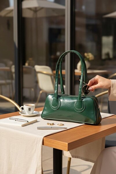 rafiel Vintage Stil Yeşil Silindir Omuz Çantası - Modern Klasik El Çantası