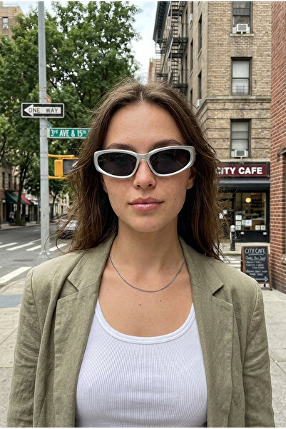 Houseofeyeris Zayra Gray Frame Narrow Oval Cat-Eye Sunglasses – Black Lens – ...